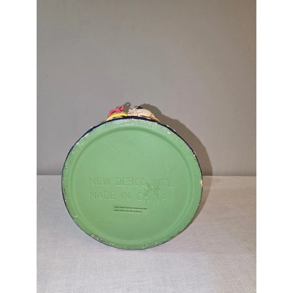 New Debco Intl Dog Treat Jar Green Blue Ceramic Puppy Figurine Lid OS SEE PHOTO